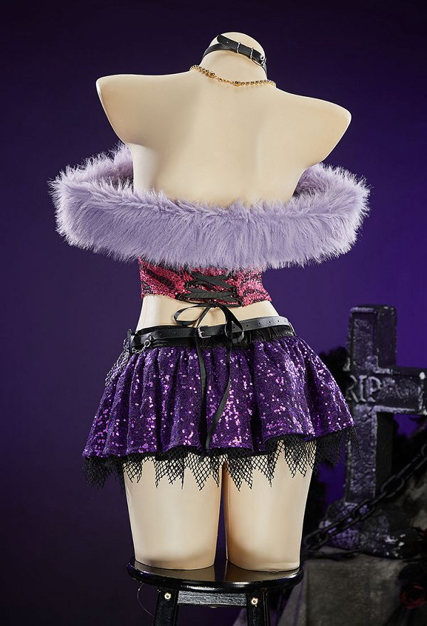 Disfraz Cosplay Sexy de Clawdeen de MH Conjunto Gótico de Peluche Estampado Top con Hombros Descubiertos con Falda en Capas y Calentadores de Brazos Disfraz Cosplay Sexy de Clawdeen de MH Conjunto Gótico de Peluche Estampado Top con Hombros Descubiertos con Falda en Capas y Calentadores de Brazos