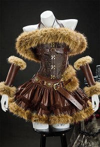 Scar's Shadow Gothic Brown Furry Lion Suit Halter Lace-up Top with Skirt and Fur Collar