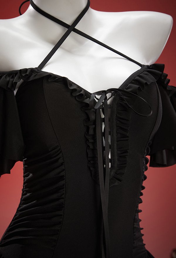 Maillot de bain une pièce rétro gothique à volants et col licou