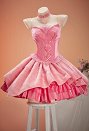Malvado Glinda Derivado Rosa Vestido de noche Conjunto de la parte superior de los hombros y falda en capas con gafas y guantes