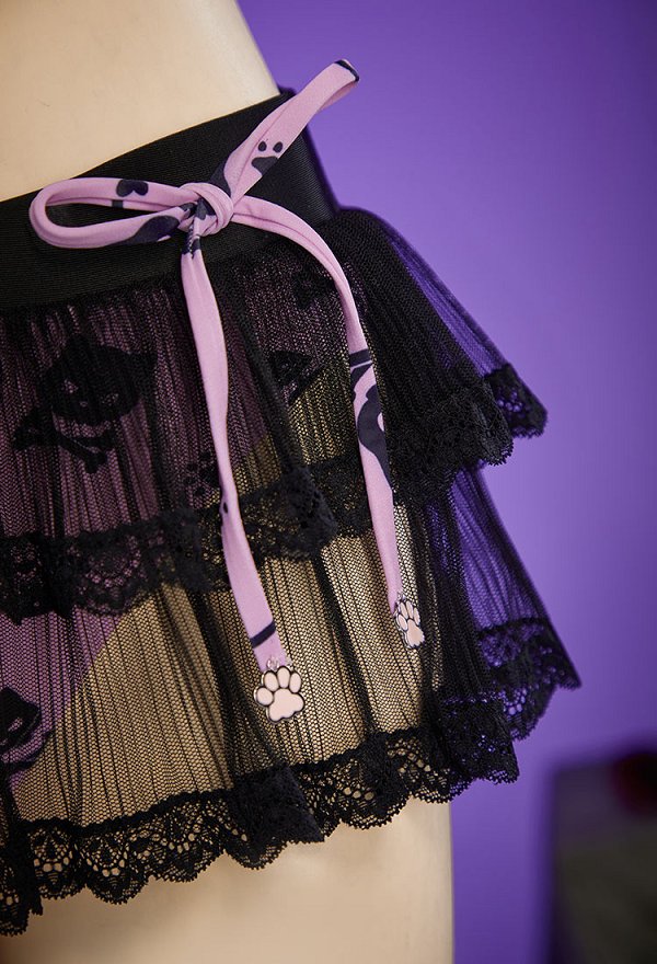 Medianoche Meow Gothic Cat Bat Traje de Baño de Dos Piezas Halter Top y Falda Traje de Baño con Gargantilla