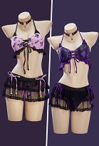 Cosplay Kostüm Zweiteiliger Badeanzug im Gothic-Stil mit Katzen- und Fledermaus-Motiv, bestehend aus einem Neckholder-Oberteil und einem Badeanzugrock mit Halsband Cosplay Kostüm Zweiteiliger Badeanzug im Gothic-Stil mit Katzen- und Fledermaus-Motiv, bestehend aus einem Neckholder-Oberteil und einem Badeanzugrock mit Halsband