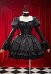 Robe Lolita noire de style gothique victorien style rétro à manches bouffantes avec laçage et collier ras-du-cou