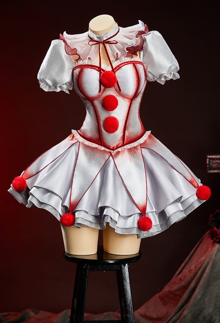 It Derivative Gothic Silver Corset Skirt Set Blood-splatter Print Corset and Layered Skirt with Sleeves and Choker