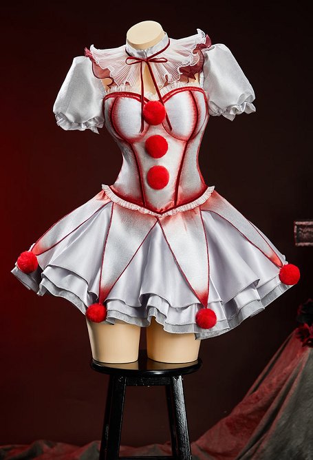 It Derivative Gothic Silver Corset Skirt Set Blood-splatter Print Corset and Layered Skirt with Sleeves and Choker