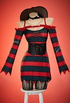 AES Freddy Dérivé Ensemble Robe Gothique Halloween Robe Maille à Rayures Rouges et Vertes avec Corset et Chapeau AES Freddy Dérivé Ensemble Robe Gothique Halloween Robe Maille à Rayures Rouges et Vertes avec Corset et Chapeau