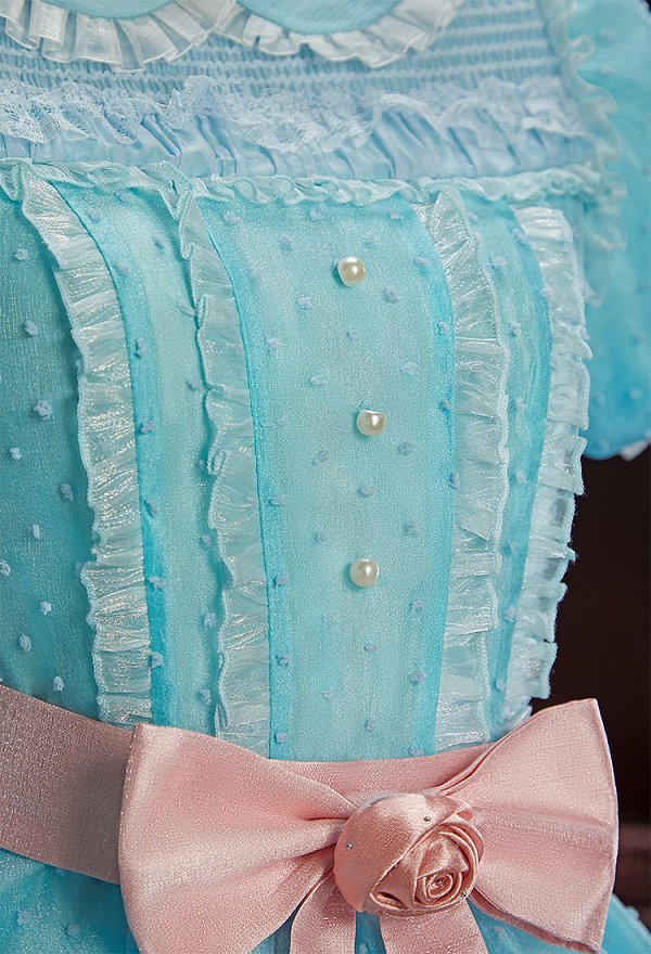The Twins Halloween Light Blue Short Dress Peter Pan Collar Puff Sleeve Dress with Belt