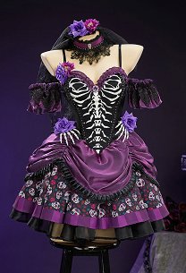 Vestido Estampado de Calaveras de Azúcar Día de Muertos Novia Zombie Halloween Negro Morado con Velo y Medias