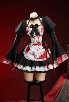 Halloween Bloody Maid Costume Bloodstain Print Dress with Apron Halloween Bloody Maid Costume Bloodstain Print Dress with Apron