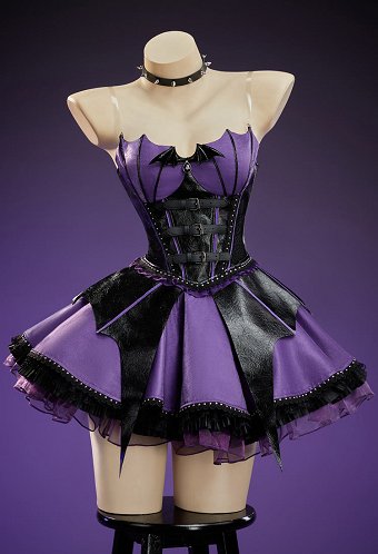 PM Derivative Gothic Black and Purple Corset Outfit Set Bat-style Top and Layered Skirt and Choker