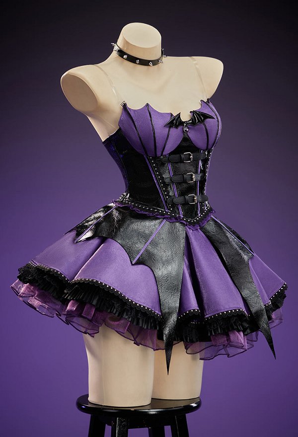 PM Derivative Gothic Black and Purple Corset Outfit Set Bat-style Top and Layered Skirt and Choker