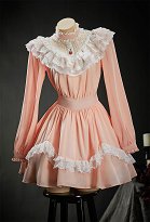 Vestido de Halloween Color Rosa Melocotón Derivado de The Love Witch Vestido de Encaje Vintage con Collar