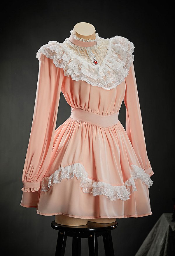 Vestido de Halloween Color Rosa Melocotón Derivado de The Love Witch Vestido de Encaje Vintage con Collar Vestido de Halloween Color Rosa Melocotón Derivado de The Love Witch Vestido de Encaje Vintage con Collar