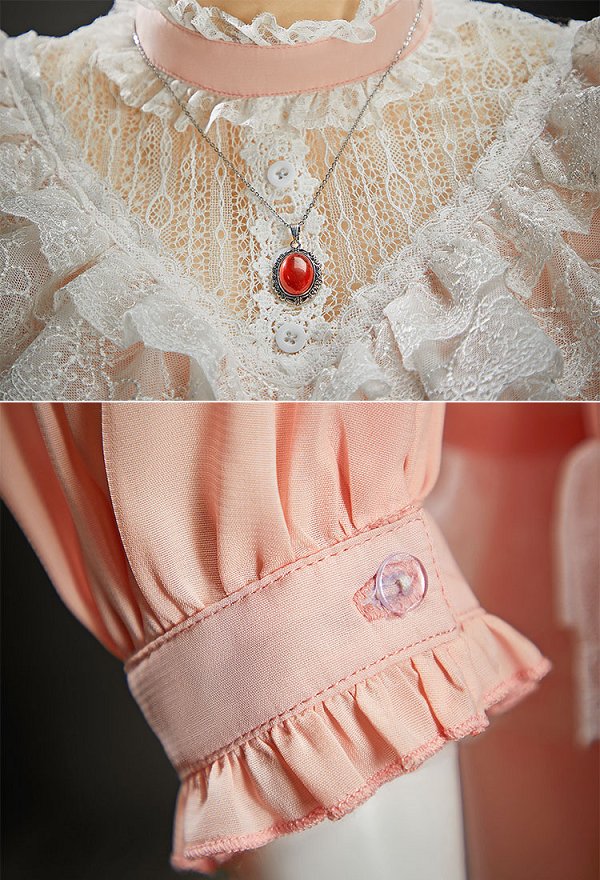 Vestido de Halloween Color Rosa Melocotón Derivado de The Love Witch Vestido de Encaje Vintage con Collar Vestido de Halloween Color Rosa Melocotón Derivado de The Love Witch Vestido de Encaje Vintage con Collar