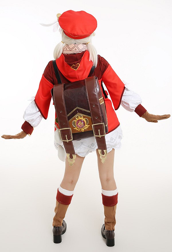 Genshin Impact Klee Explosives Expert Four Leaf Clover Red Hoodie Dress Pom-pom Fullset Cosplay Costume Red Newsboy Cap and Shoes Covers