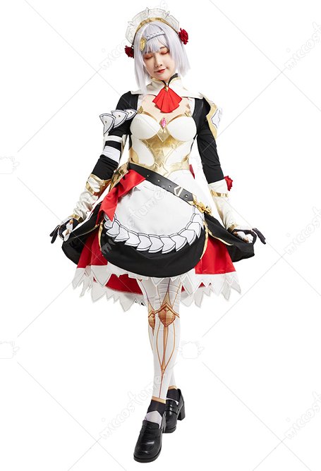 Genshin Impact Costume de Cosplay Noelle Set Complet avec Couronne de Tête