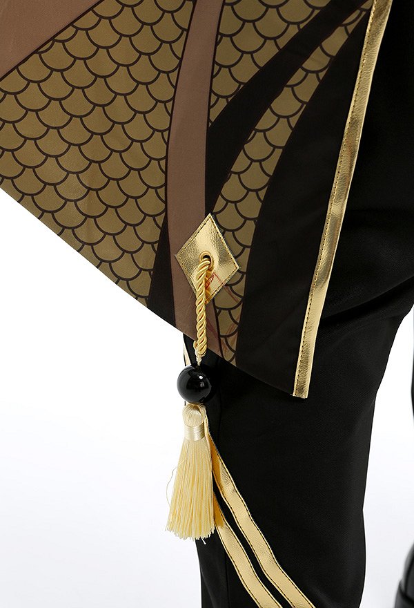 Genshin Impact Zhongli Patrón Impreso Jelwery Decorado Uniforme Conjunto Cosplay de Traje con Guantes de Corbata
