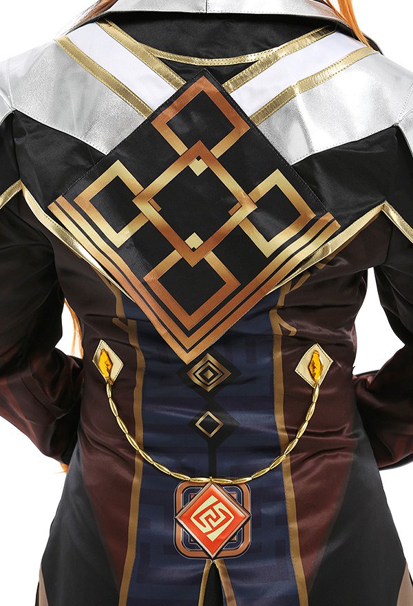 Genshin Impact Zhongli Patrón Impreso Jelwery Decorado Uniforme Conjunto Cosplay de Traje con Guantes de Corbata