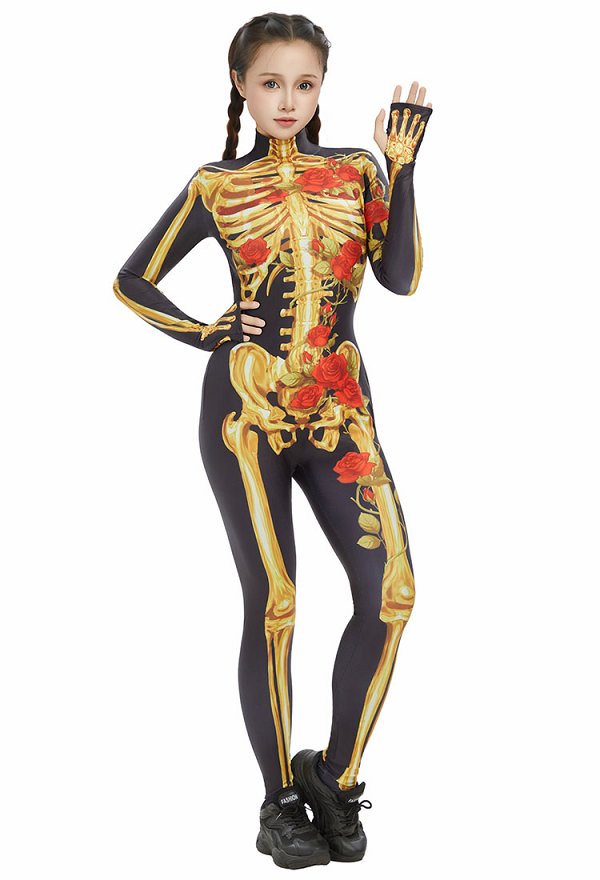 Halloween Cosplay con estampado de calaveras dorado Traje gótico de calaveras rosa con tocado Halloween Cosplay con estampado de calaveras dorado Traje gótico de calaveras rosa con tocado