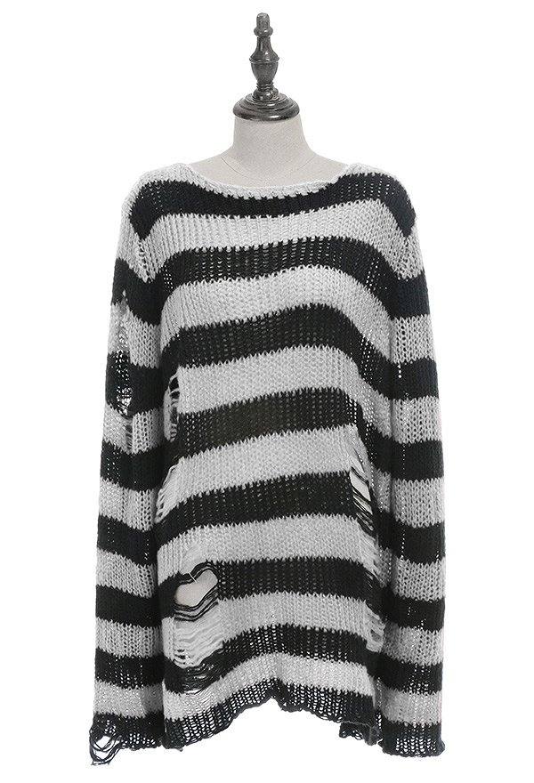 Gothic Gothic Pullover Striped Punk Stil Dunkler Stil Lange Arm Oberteile