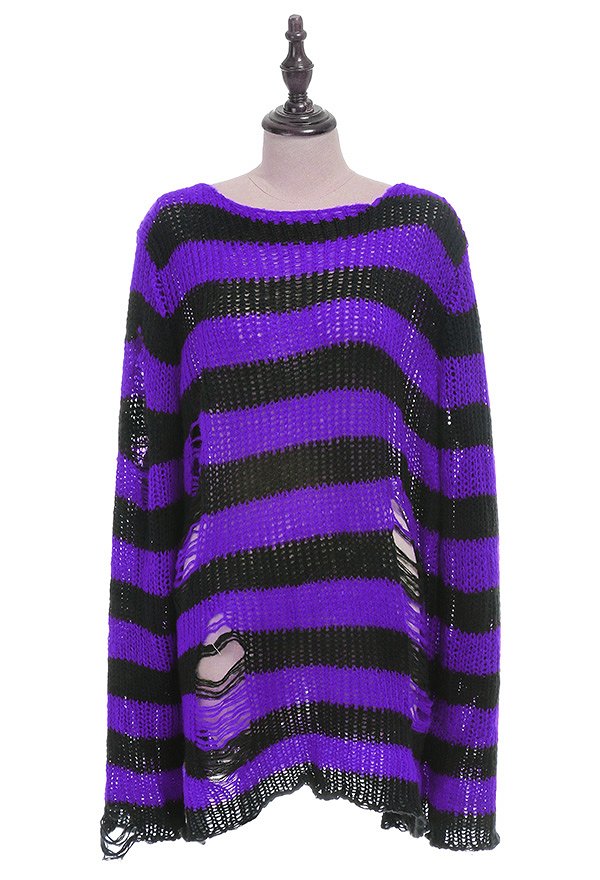 Gothic Gothic Pullover Striped Punk Stil Dunkler Stil Lange Arm Oberteile