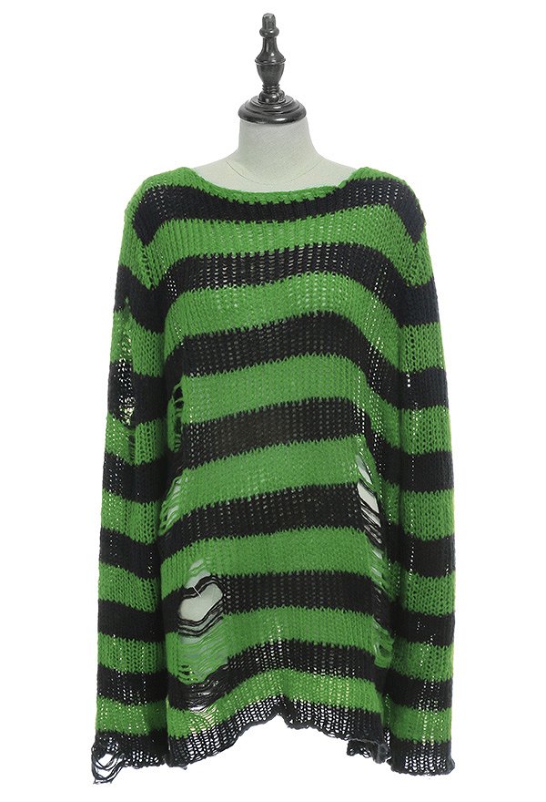 Gothic Gothic Pullover Striped Punk Stil Dunkler Stil Lange Arm Oberteile