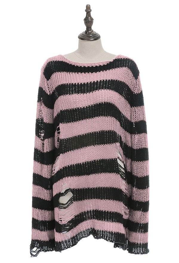 Gothic Gothic Pullover Striped Punk Stil Dunkler Stil Lange Arm Oberteile