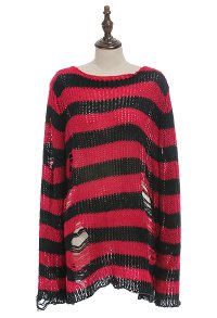 Gothic Sweater Broken Pullover Sweater Gothic Striped Punk Style Sweater 