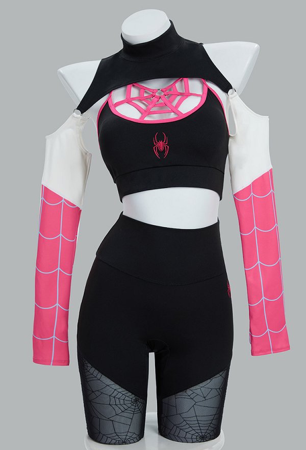 Ropa deportiva para yoga con estampado de telaraña derivado de Gwen top y leggings con chaqueta y cinta para el pelo