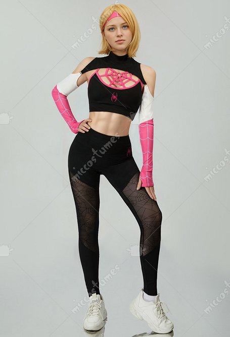 Gwen Derivative Yoga Kleid Spinnennetz Sportbekleidung Oberteil Leggings mit Jacke Haarband