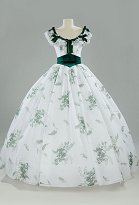 Conjunto de vestido de fiesta estilo rococó vintage con estampado de hojas verdes y flores escarlatas Conjunto de vestido de fiesta estilo rococó vintage con estampado de hojas verdes y flores escarlatas