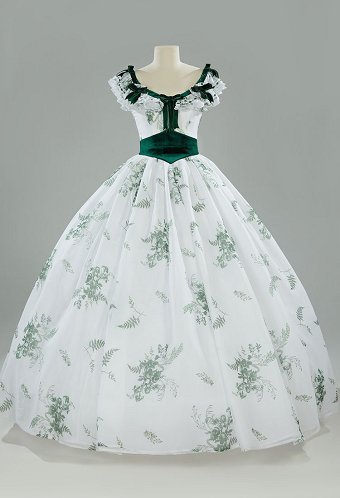Rococo Vintage Ball Gown Set Scarlett Floral Green Leaf Patterned Dress Costume