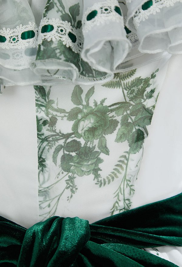 Rococo Vintage Ball Gown Set Scarlett Floral Green Leaf Patterned Dress Costume
