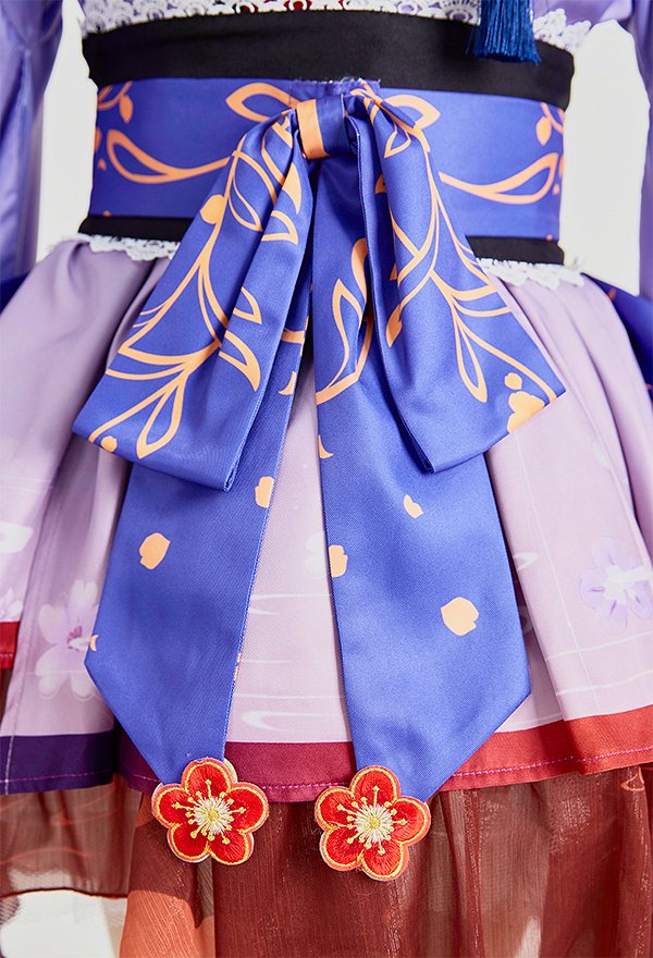 Vestido de Albornoz Corto con Patrón de Flores Degradado con Volantes de Kimono Yukata Japonés con Obi y Diadema