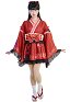 Women Kimono Style Short Dress V Neck Ruffle Goldfish Pattern Kimono Dress