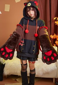 Hoodie Kawaii Dérivé Hu Tao avec Pattes de Chat Détachable en Peluche Manche Gant Sac
