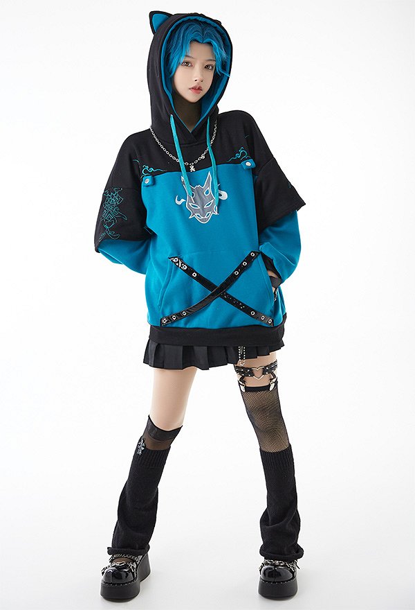 Sudadera con Capucha Xiao Derivative con Diseño de Bolsa Desmontable Guantes de Pata Peluda  Genshin Impact Kawaii Cat Style Ear