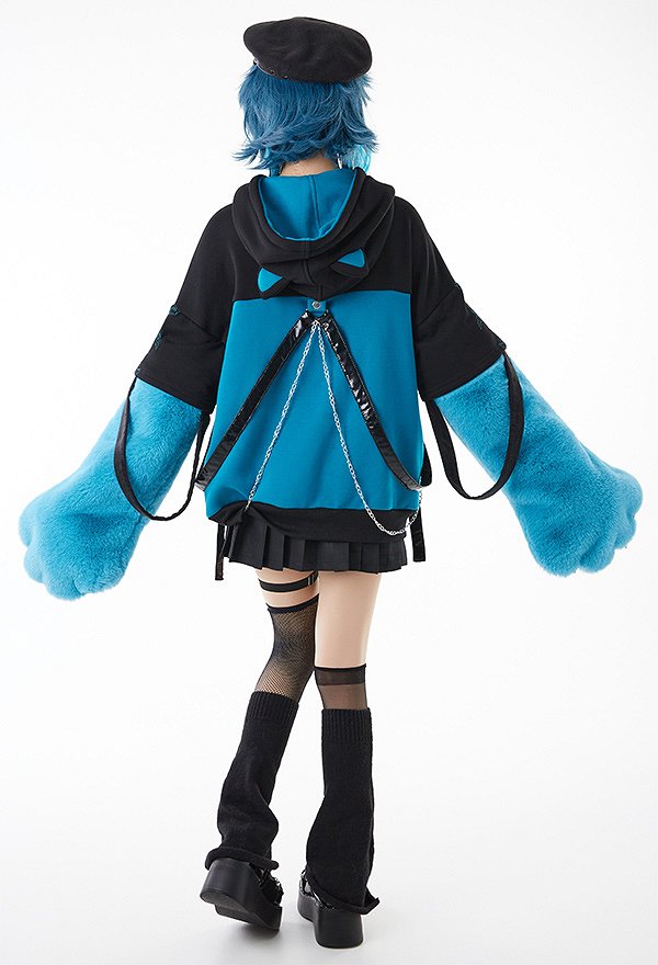 Sudadera con Capucha Xiao Derivative con Diseño de Bolsa Desmontable Guantes de Pata Peluda  Genshin Impact Kawaii Cat Style Ear
