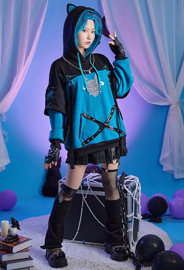 Sudadera con Capucha Xiao Derivative con Diseño de Bolsa Desmontable Guantes de Pata Peluda  Genshin Impact Kawaii Cat Style Ear