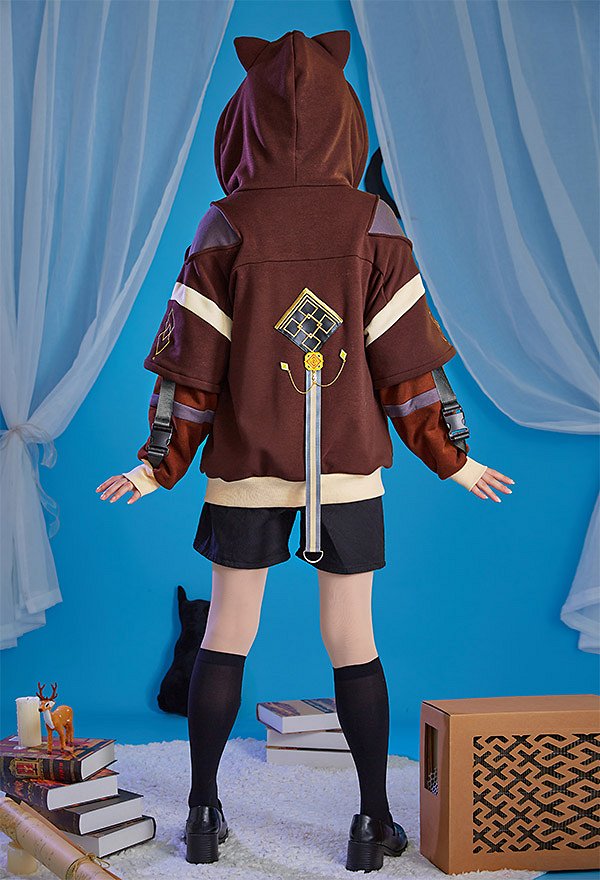 Genshin Impact Zhongli Sudadera con Capucha Derivative con Diseño de Bolsa Desmontable Guantes de Pata Peluda con Oreja de Zorro