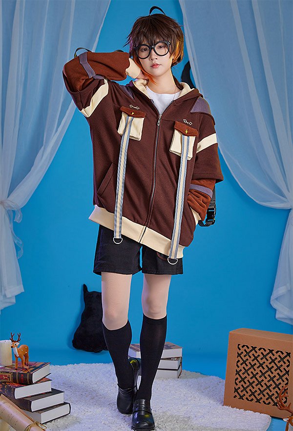 Genshin Impact Zhongli Sudadera con Capucha Derivative con Diseño de Bolsa Desmontable Guantes de Pata Peluda con Oreja de Zorro