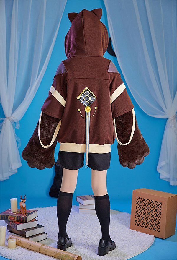 Genshin Impact Zhongli Sudadera con Capucha Derivative con Diseño de Bolsa Desmontable Guantes de Pata Peluda con Oreja de Zorro