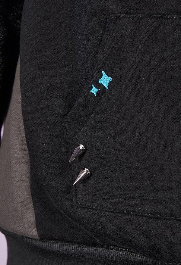 Hime Derivado Gótico Sudadera con capucha negra con diseño de bolso desmontable guantes de pata peluda y cola