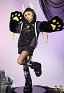 Hime Derivado Gótico Sudadera con capucha negra con diseño de bolso desmontable guantes de pata peluda y cola