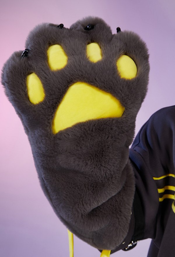 PM Derivado Kawaii Sudadera con Capucha de Diseño de Bolsa Desmontable con Guantes de Patas Peludas