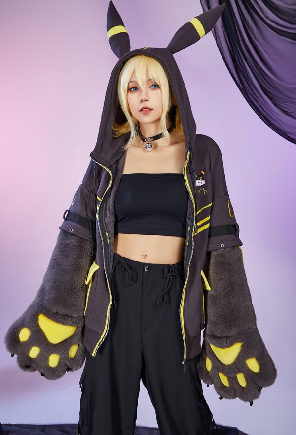 PM Derivado Kawaii Sudadera con Capucha de Diseño de Bolsa Desmontable con Guantes de Patas Peludas