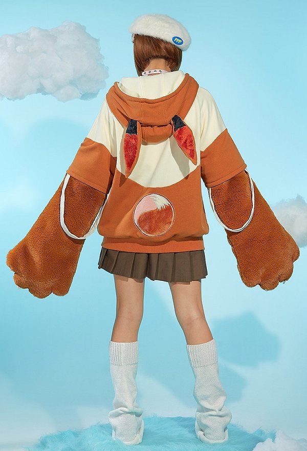 PM Derivado Sudadera con capucha y guantes de pata peluda sudadera con capucha kawaii