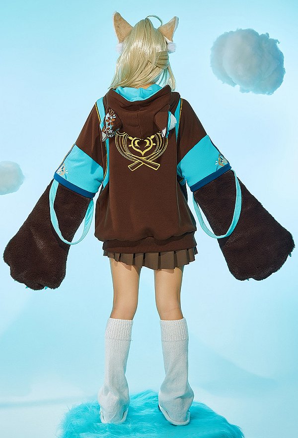 Neko Box Derivative Pullover Hoodie with Detachable Bag Design Furry Paw Gloves Kawaii Hooded Sweatshirt