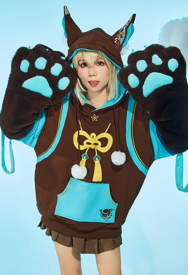 Neko Box Derivative Pullover Hoodie with Detachable Bag Design Furry Paw Gloves Kawaii Hooded Sweatshirt