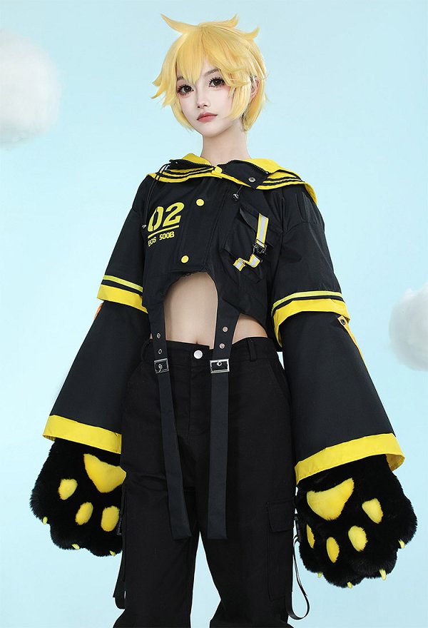 Rin Derivado Sudadera con Capucha y Falda Desmontable, Chaqueta de Estilo Marinero, Ropa de Club con Guantes Peludos de Pata de Gato